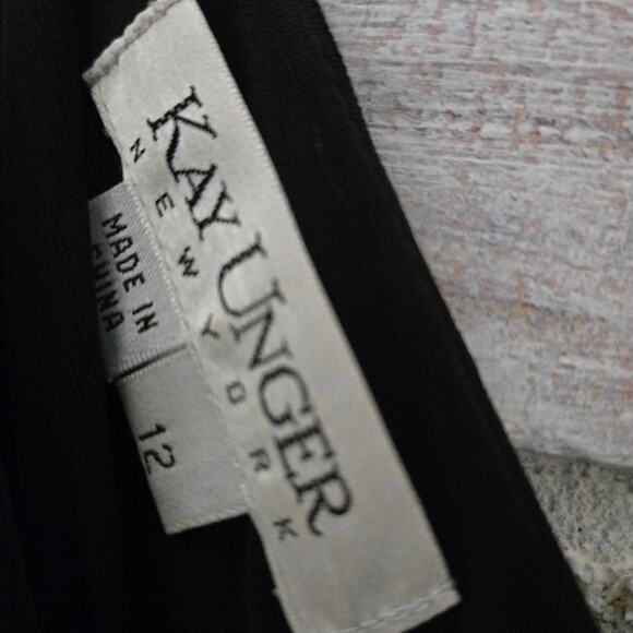 Kay Unger Black V-neck Cocktail Dress Champagne Color Tie Flutter Sleeve Size 12 - Picture 4 of 7